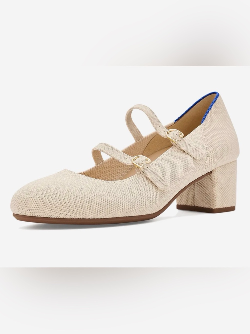 Rothy's Cream Double-Strap Mary Jane Flats with Gold Buckles